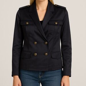 The‎ Kooples Womens Navy Blue Military Satin Double breasted Blazer 2